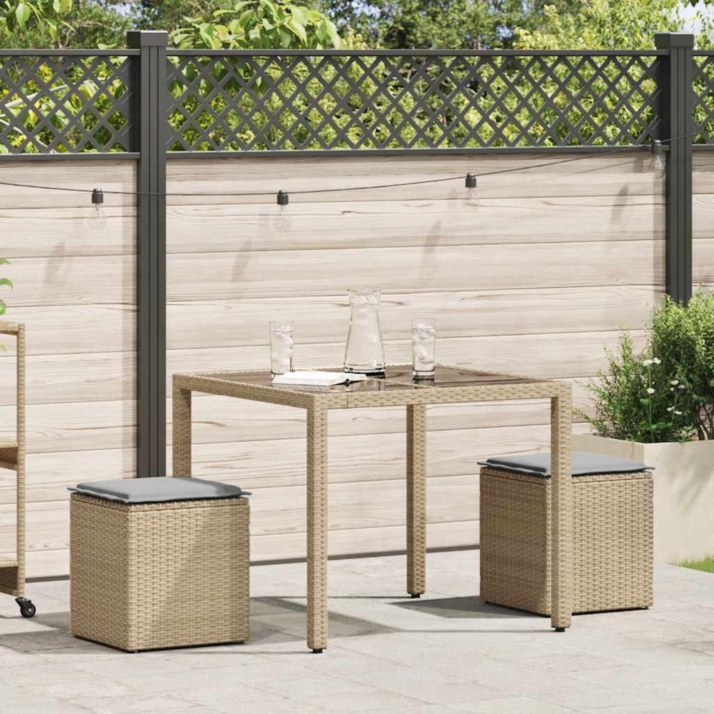 vidaXL Gartenhocker mit Kissen 2 Stk. Beige 40x40x43 cm Poly Rattan 4104042 Bild 1
