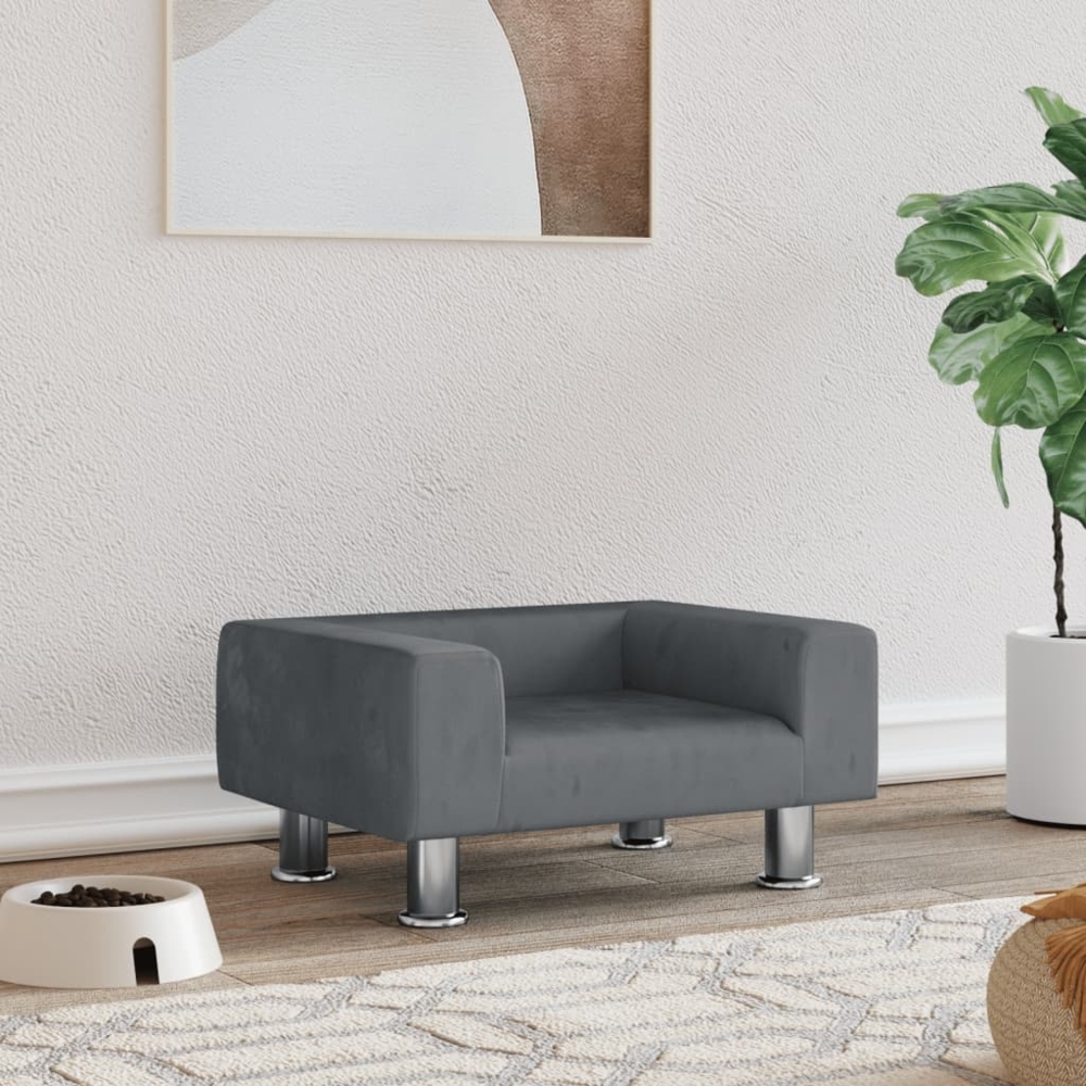 vidaXL Hundebett, Samt, Dunkelgrau, 50 x 40 x 26.5 cm Bild 1