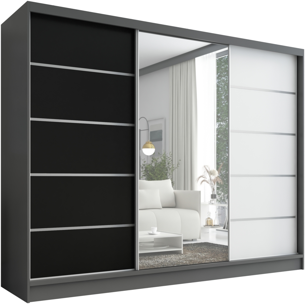 Schwebetürenschrank, 3-türig Schrank 200 cm mit Spiegel AURELIA 1. Farbe: Eiche Kraft gold, schwarz, weiß Bild 1