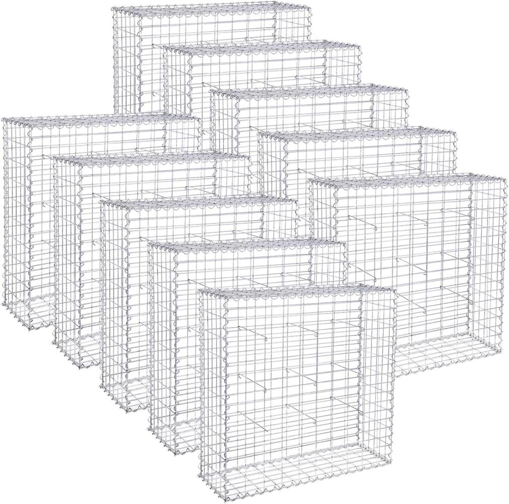 SONGMICS Gabionenkörbe, verzinkt, Metall silber, 100 x 90 x 30 cm, 10 Stück Bild 1