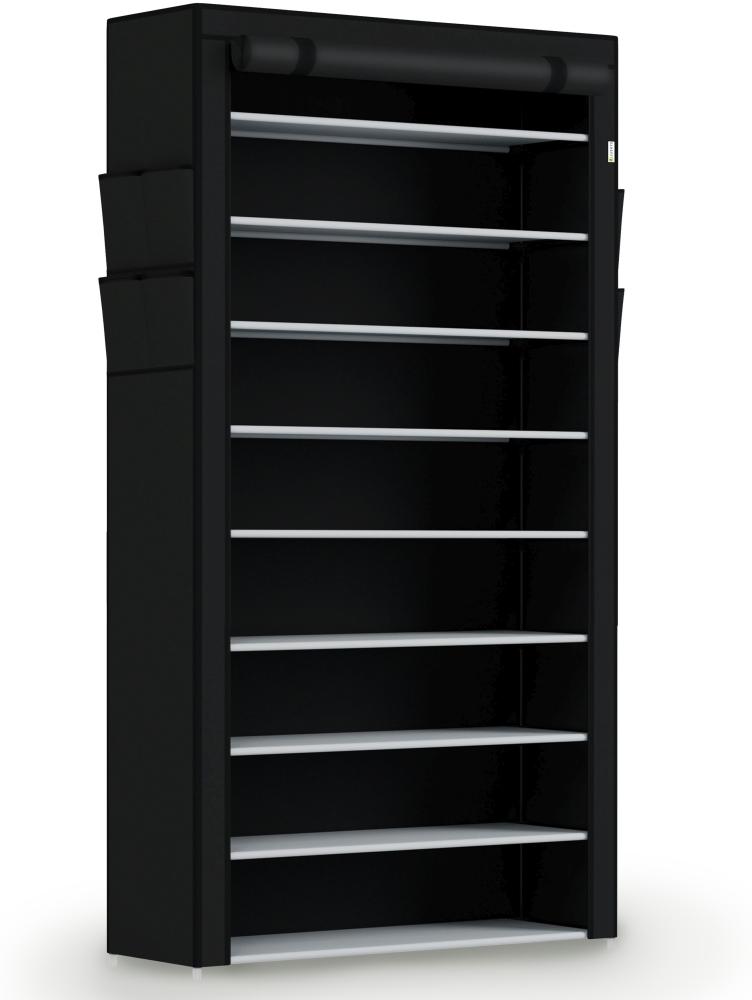 Juskys Schuhschrank L 9 Ebenen, Schuhregal geschlossen 45 Paar Schuhe, Stoff Bezug wasserabweisend, Schuhaufbewahrung Stoffschrank Stecksystem Schwarz Bild 1