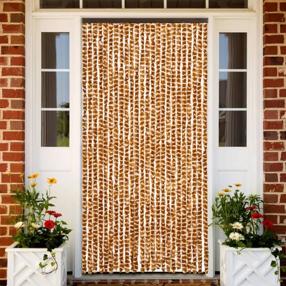 vidaXL Fliegenvorhang Ocker und Weiß 100x200 cm Chenille 377401 Bild 1