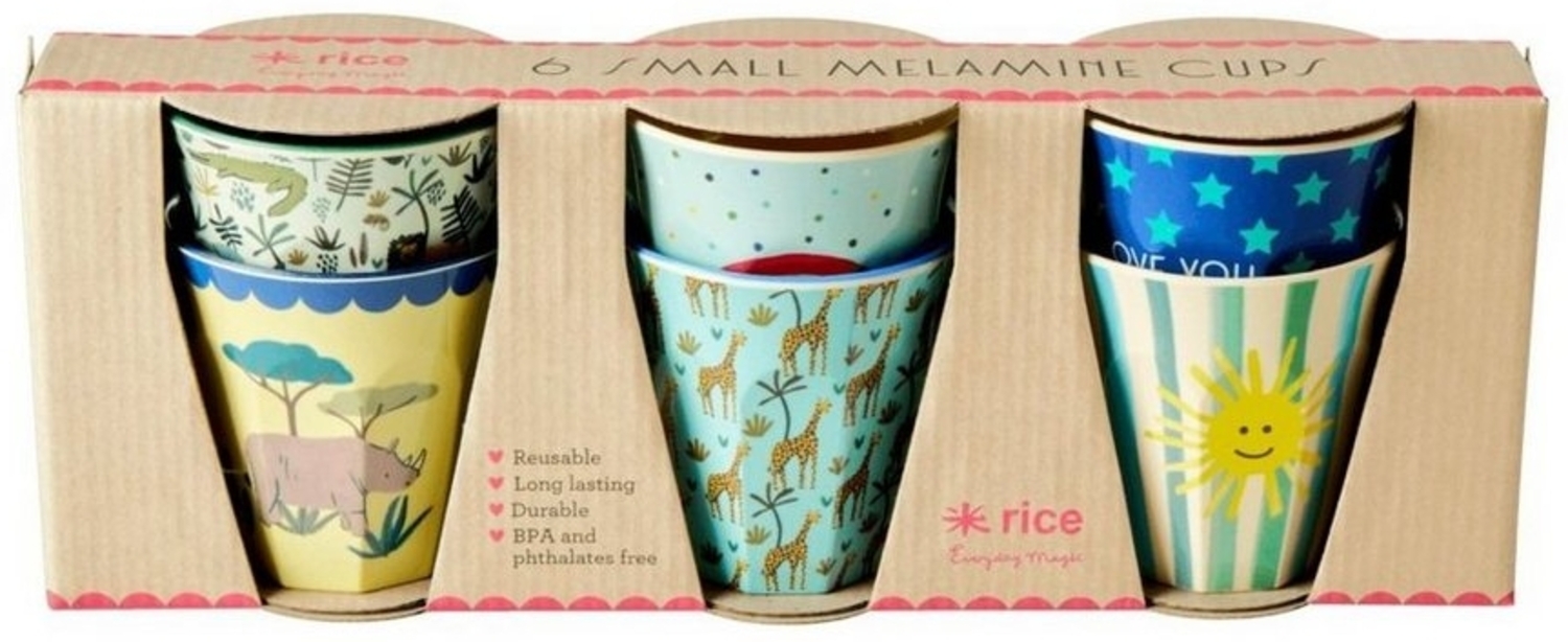 Rice - 6 Pcs Small Melamine Kids Cups - Funky Print Bild 1