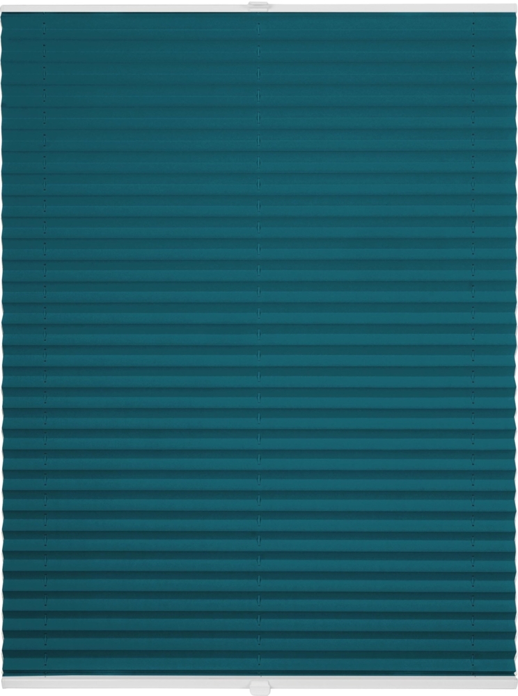 ondeco Plissee ohne Bohren mit Klemmträger, Sonnenschutz für Fenster innen, blickdicht, Faltrollo, Petrol, 130x40 cm Bild 1