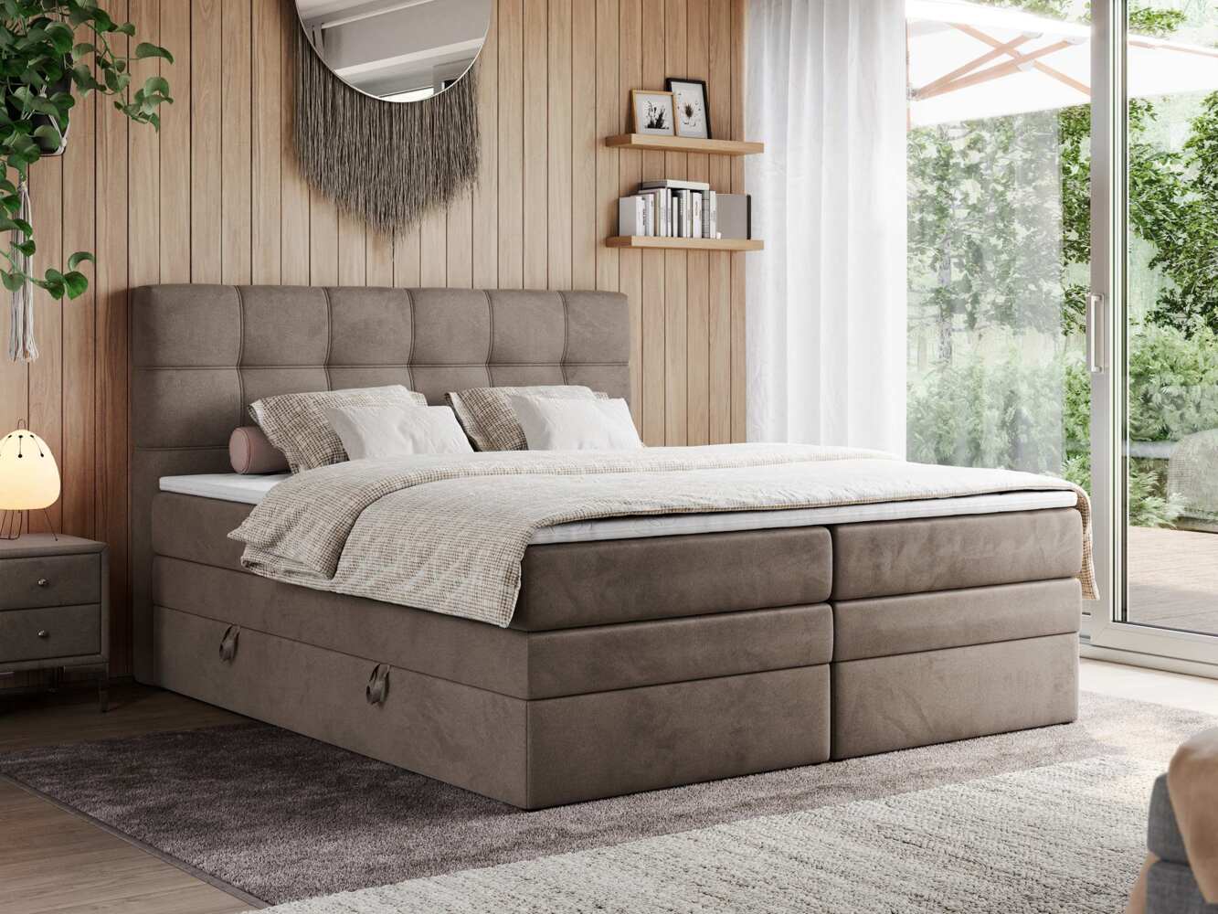 Boxspringbett, Polsterbett, Bett, Schlafzimmer - ERNI-KING - 180x200cm - Braun Velours - H4 Bild 1