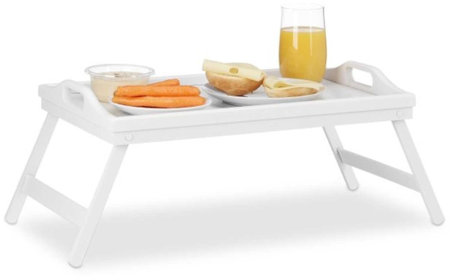 Relaxdays Betttablett klappbar, Bambus / MDF weiß, 61,5 x 30 x 22 cm Bild 1