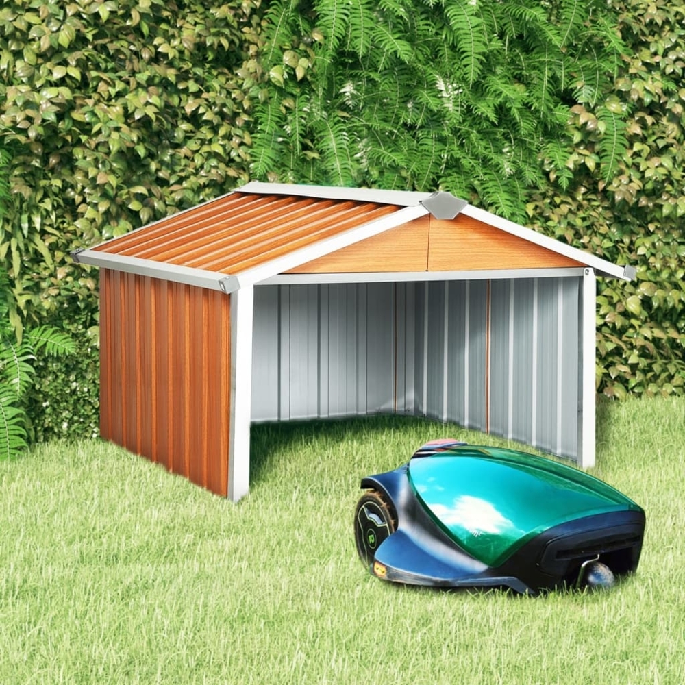 vidaXL Mähroboter Garage, Verzinkter Stahl, 92 x 97 x 63 cm, Braun Bild 1