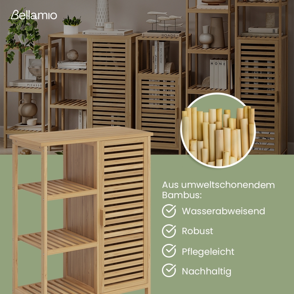 Bellamio 'Newa' Badezimmer Set aus Waschbeckenunterschrank und Badschrank mit 6 Ablagefächern, Bambus, natur Bild 1