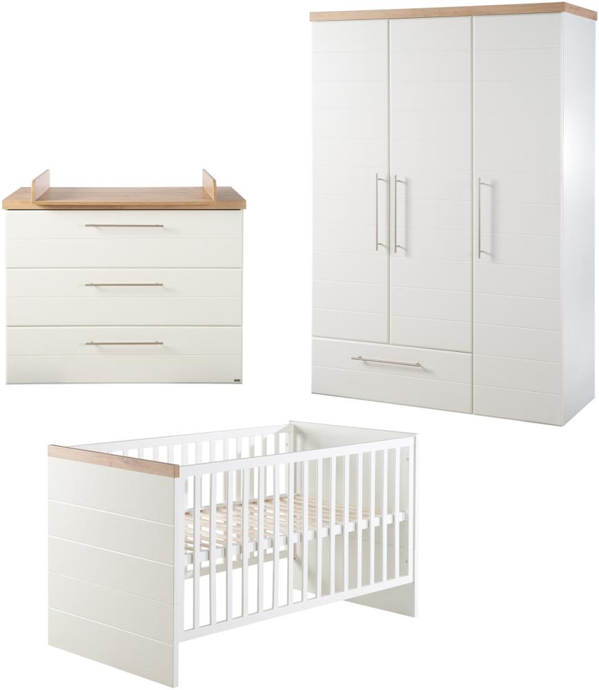roba Kinderzimmerset 'Nele' 3-teilig - Bett 70 x 140 - Wickelkommode - Kleiderschrank 3-türig - Weiß Bild 1