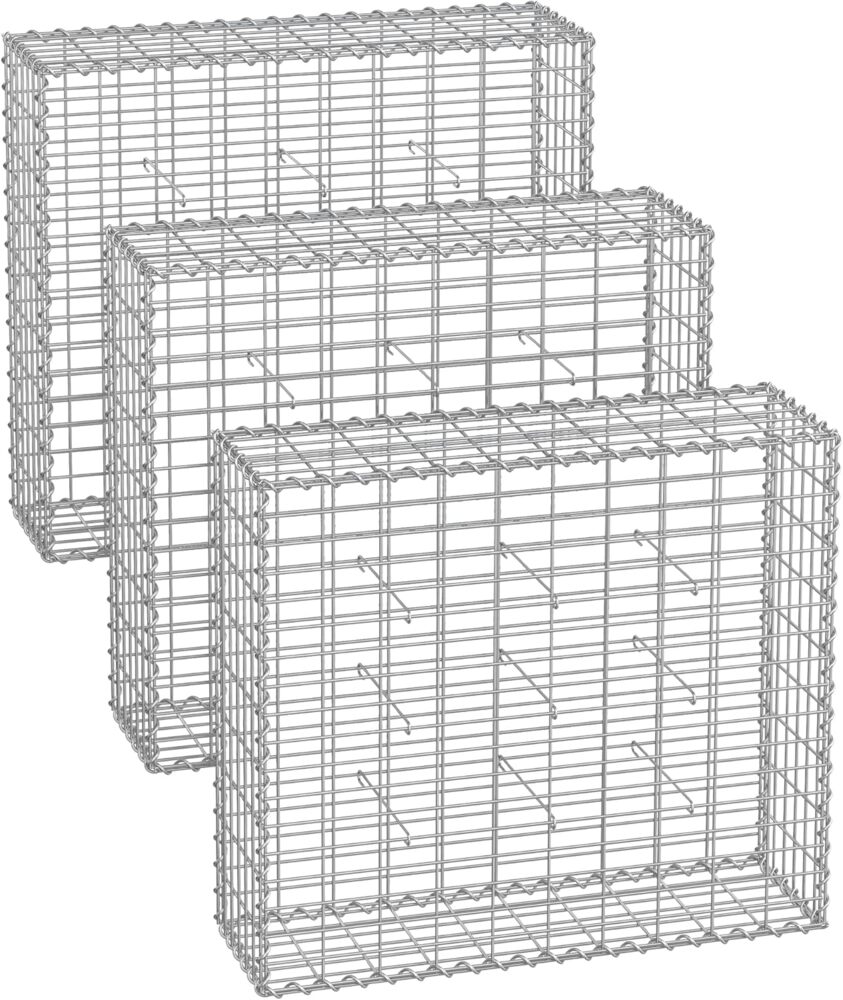 SONGMICS GabioneGabionenkörbe,100 x 90 x 30 cm, 3er Set，Metall-Steinkörbe mit 5 x 10 cm Maschenweite für Mauersteine, verzinkt, Steingabionen Mauer, silber GGB393 Bild 1