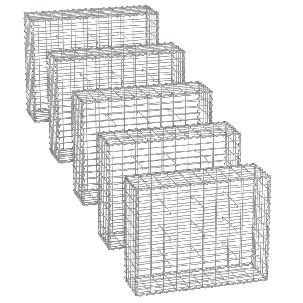 SONGMICS GabioneGabionen,100 x 80 x 30 cm, 5er Set, Steinkorb, Gabionenkörbe, Drahtzäune, mit 5 x 10 cm engmaschigem Gitter, aus rostfreiem verzinktem Stahl, Gartendeko, Pflanzenwand, silbern GGB583 Bild 1