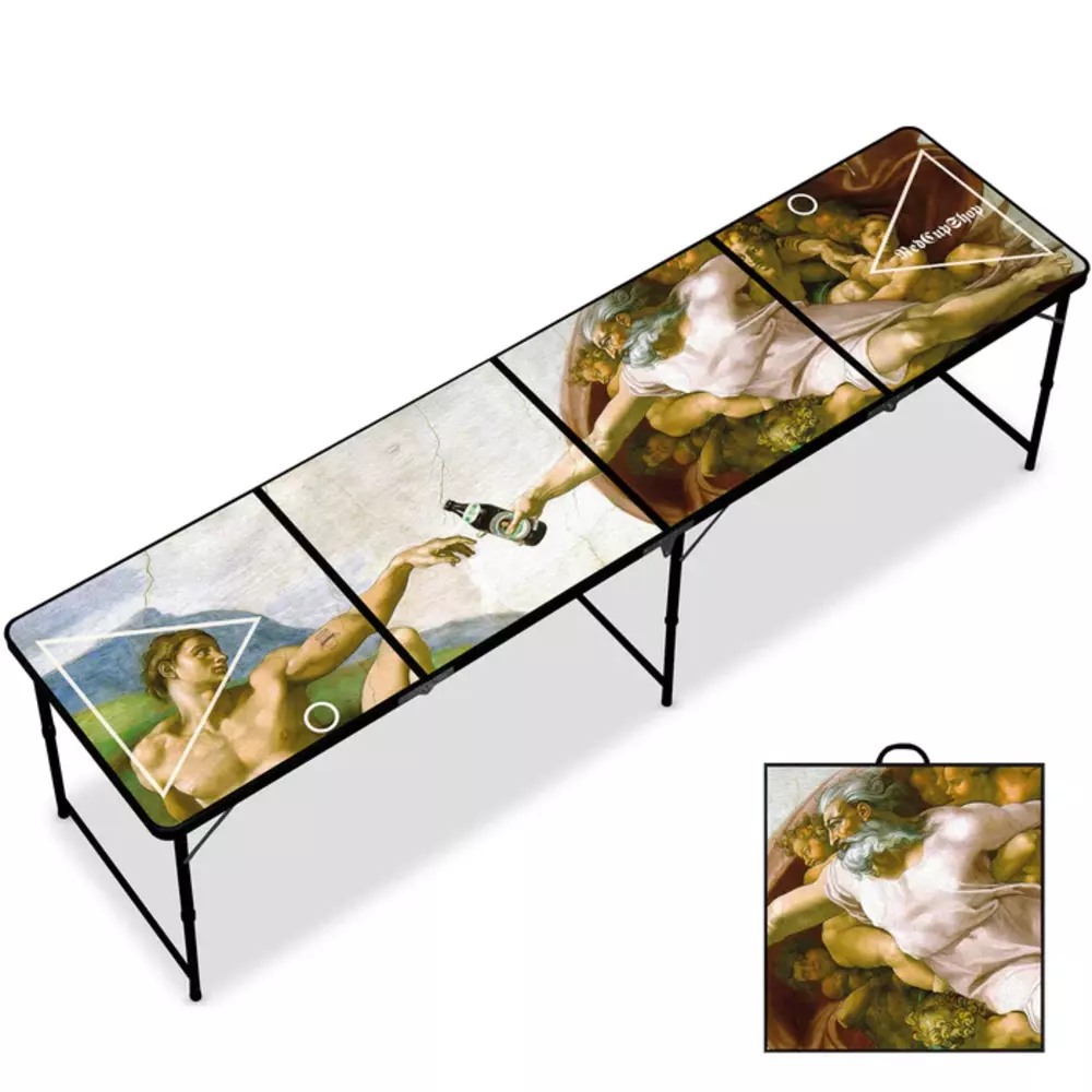 RedCupShop® 'Schaffung des Bieres' Bierpong Tisch, ohne Zubehör, klappbar, tragbar, wasserabweisend & kratzfest, Aluminium / MDF, 240 x 60 x 70 cm Bild 1