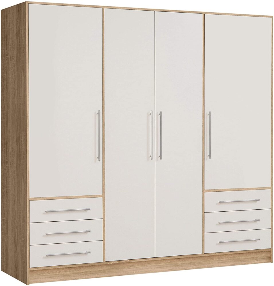 Forte 'Jupiter' Kleiderschrank, Sonoma Eiche hell/weiß, 4-türig, 207x200 cm Bild 1