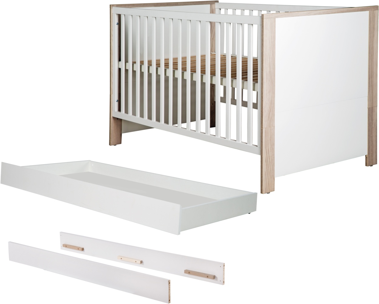 roba Kinderzimmerset 'Olaf' 3-teilig - Bett 70 x 140 - Umbauseiten - Bettkasten - Weiß / Luna Elm Bild 1
