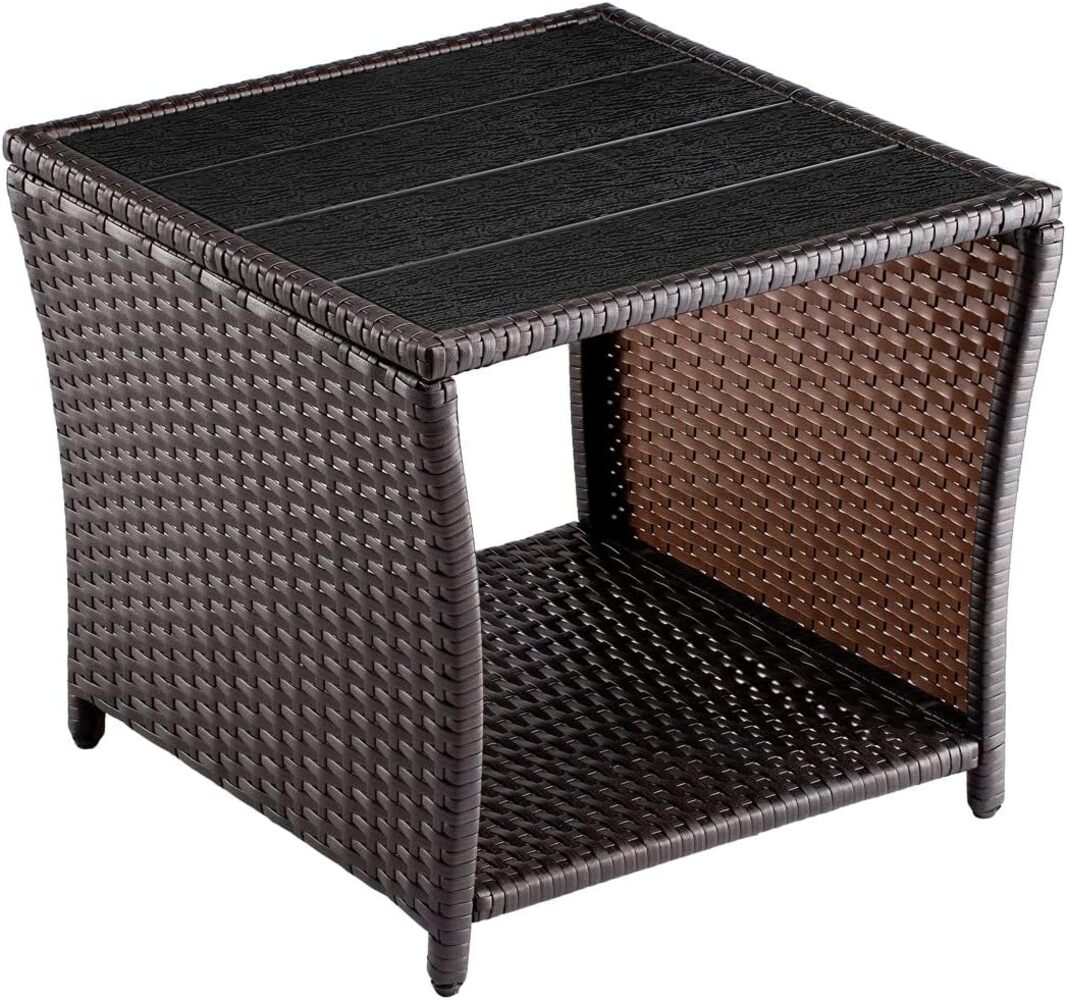 Casaria Beistelltisch (1-St), wetterfest, Polyrattan / WPC braun, 45 x 45 x 40 cm Bild 1