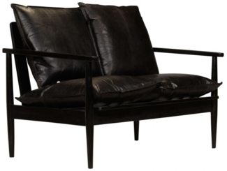 vidaXL 2-Sitzer-Sofa Echtleder Akazienholz Schwarz 246483