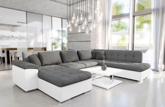 Mirjan24 'Niko Bis' Wohnlandschaft, Plüschstoff, 76 x 205 x 348 cm, Grau / Weiß, Links