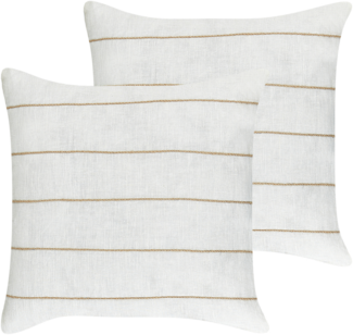 Beliani 'MILAS' Kissen 2er Set mit Streifenmuster, Weiß / Braun, 50x50 cm