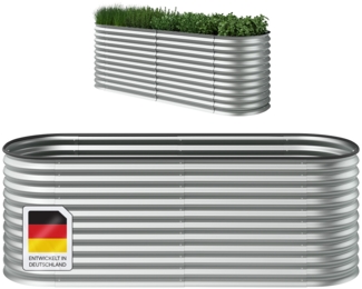 STEELSØN 'Hydra' Hochbeet, Metall, silber, 240x80x80 cm, wetterfest, mit offener Bodenstruktur