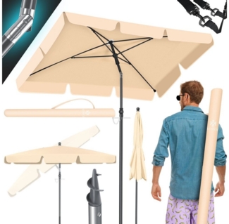 KESSER® Sonnenschirm Rechteckig Inkl. 2in1 Abdeckung & Transporttasche Gartenschirm Terrassenschirm | Schirm 200 × 125cm für Balkon Garten & Terrasse | Neigungswinkel und Höhe verstellbar Beige