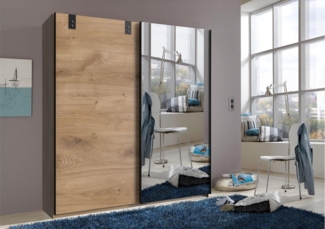 Schwebetürenschrank CARDIFF Eiche graphit Spiegel 180 cm