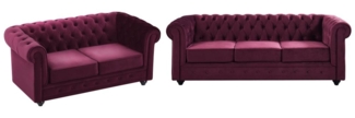 Vente-unique - Sofas 3-Sitzer & 2-Sitzer - Samt - Purpur - CHESTERFIELD