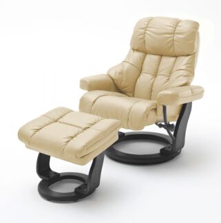Relaxsessel Calgary XXL creme Leder mit Hocker/ Schwarz