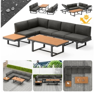 Mucola Sitzgruppe Aluminium Lounge Ecksofa mit Liegefunktion wetterfest Essgruppe Gartenmöbel Entspannungsoase Sofa Sitzgarnitur Outdoor-Möbel