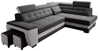 robin 'Grand' Ecksofa mit Schlaffunktion, Bettkasten & Kopfstützen, hochelastischer Schaum schwarz / silber, 277 x 180 x 86 cm