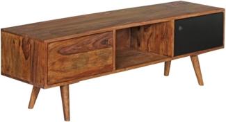 Wohnling 'Repa' TV-Lowboard, Massivholz Sheesham, Landhausstil, 2 Türen & 1 Fach, HiFi-Regal, braun/schwarz, 140 cm