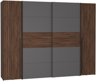 'Nagaro' Dreh- und Schwebetürenschrank, Bakersfield Wallnuss/Wolfram Grau, 270 x 210 x 61 cm