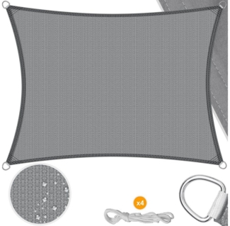 KESSER® Sonnensegel Sonnenschutz Windschutz | HDPE Gewebe | wasserabweisend & windabweisend | 5-Fach quer vernäht robust & stabil Schattenspender Garten Balkon Terrasse Rechteck, Grau, 2x4m