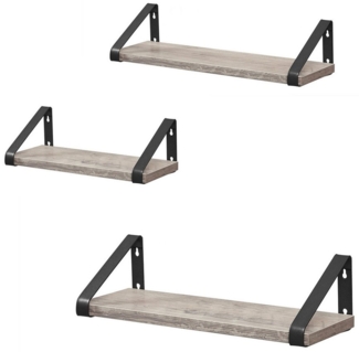 Vasagle Wandregal, 3-tlg, Holzspanplatte / Stahl grau, Länge 30/35/40 cm