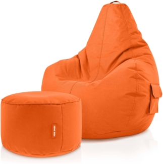 Green Bean® Sitzsack + Hocker, 2er Set, robust, waschbar, schmutzabweisend, Orange, 90 x 80 x 70 cm