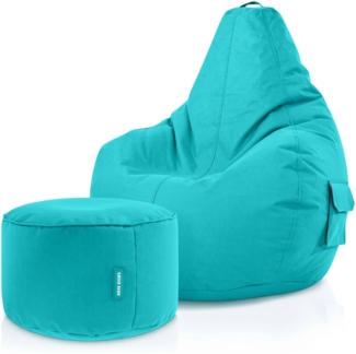 Green Bean® Sitzsack + Hocker, 2er Set, robust, waschbar, schmutzabweisend, Türkis, 90 x 80 x 70 cm