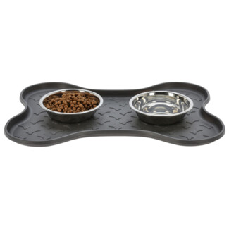 HTI-Living Knochen Tier-Futternapf 2er Set, Silikon / Edelstahl grau, 47 x 30 x 5 cm