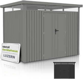 Juskys Gerätehaus Luzern Pro 6,8 m² - Metall Geräteschuppen mit Türen & Fenstern - wetterfest & abschließbar - Fahrradgarage, Gartenhaus - Taupe