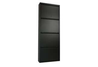 Betten-ABC Amelie – Moderner Schuhschrank, robust und platzsparend, aus pflegeleichtem Metall, Farbe: Schwarz, Klappen: Vier Klappen