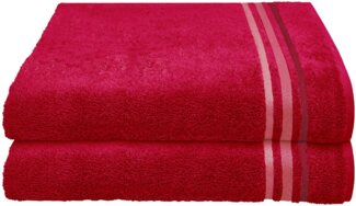 Schiesser Duschtuch Skyline Color, 2er Set, mit Webbordüre, 100% Baumwolle Rot