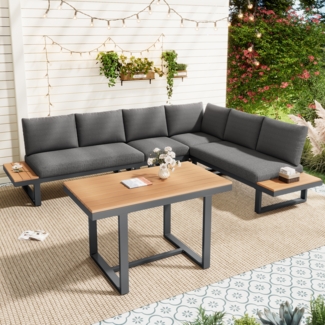 Merax Gartenlounge-Set, Eisen / Kunststoffholz grau / beige