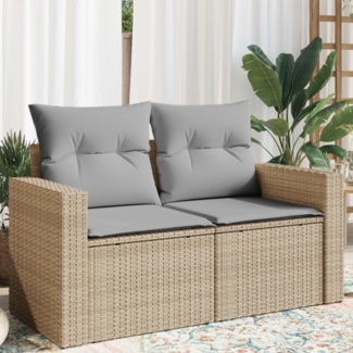 vidaXL Gartensofa mit Kissen 2-Sitzer Beige Poly Rattan 366105