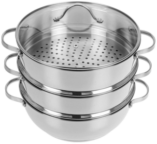 GRÄWE Dampfgarer/Servierpfanne 28 cm mit zwei Dampfeinsätzen, Serie Pro-Line