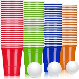 LATERN Bier Pong Becher, 100 Becher und 10 Bälle, Kunststoff rot, orange, blau & grün, 480 ml