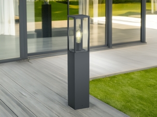 Moderne Pollerleuchte GARONNE in Anthrazit mit Glas, Höhe 80cm