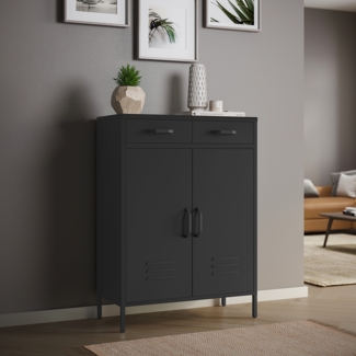 skølm 'Atria' Metallkommode, schwarz, 110x38x80 cm, mit 2 Schubladen und 2 Fächern