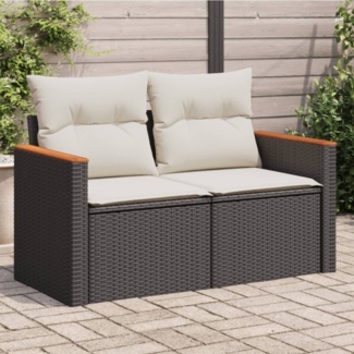 vidaXL Gartensofa mit Kissen 2-Sitzer Schwarz Poly Rattan 366008