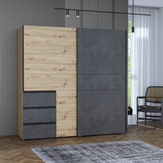 FORTE Winn 2 Kleiderschrank, Holzwerkstoff, Grau/Braun, 200,1 x 200,5 x 61,2 cm