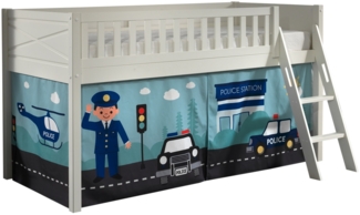 'Scott' Spielbett mit Rolllattenrost, Leiter und Textilset 'Police', weiß lackiert, 90x200 cm