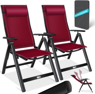 KESSER® Gartenstuhl Hochlehner mit Armlehnen | Aluminium Klappstuhl inkl. Kopfkissen Campingstuhl 7-Fach Verstellbar Rückenlehne | Atmungsaktiv & Wetterfest | Klappbar & Anti-Rutsch 2 Stück, Bordeaux Rot