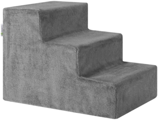 Juskys Haustiertreppe Hundetreppe 36 cm - Treppe 3 Stufen Plüsch-Bezug waschbar - Katzentreppe Hunderampe für Bett, Sofa, Couch und Auto - Bezug Grau